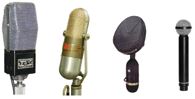 Four well known ribbon microphones, RCA PB 90 & 77 DX, 
              Coles 4038 and Beyer M160